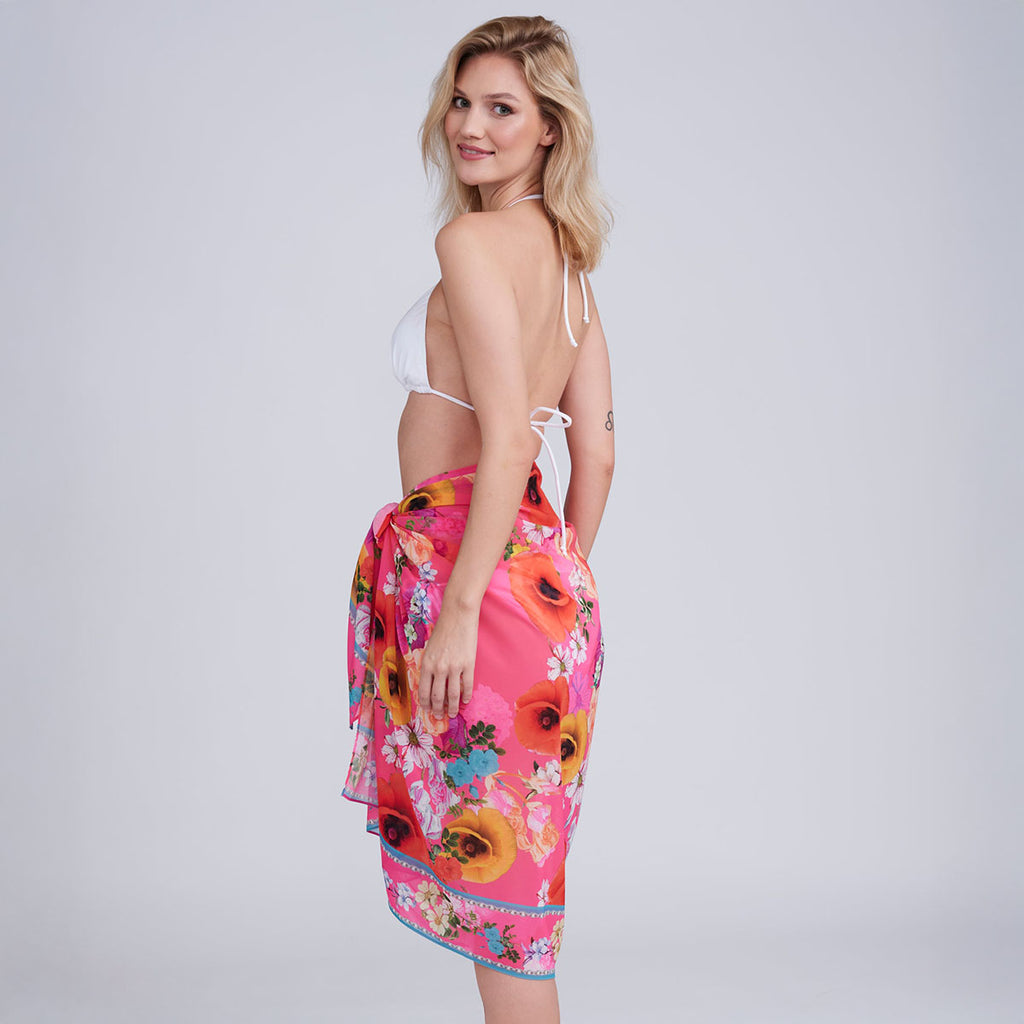 Pia Rossini Copacabana Pink Floral Print Sarong - SKRF