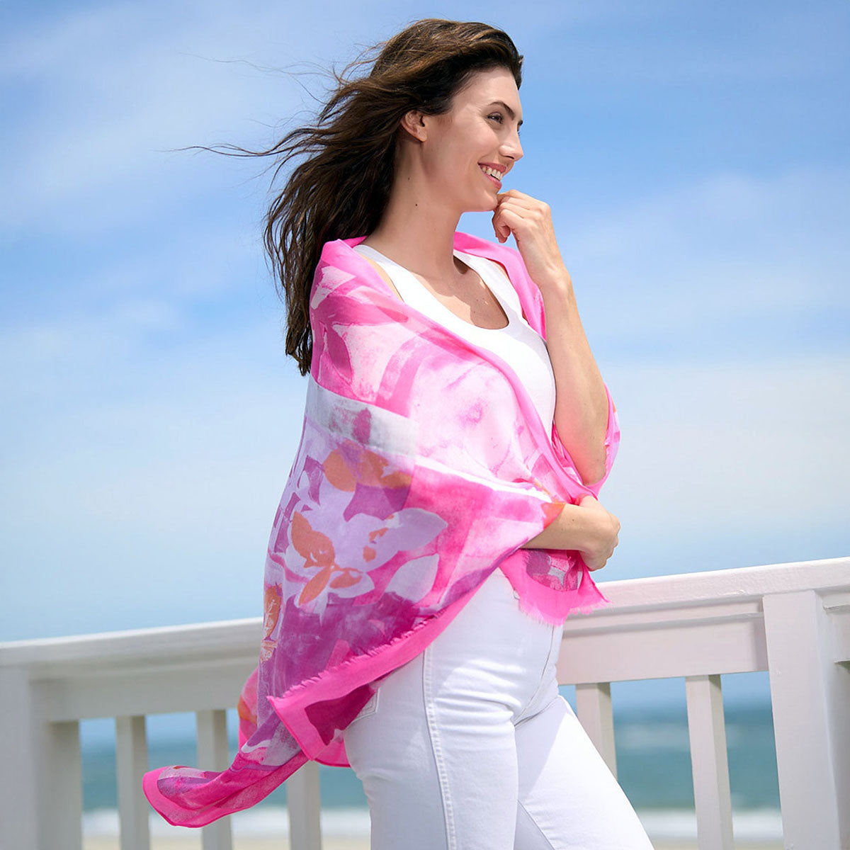 Pia Rossini Lyra Pink Abstract Print Scarf - SKRF