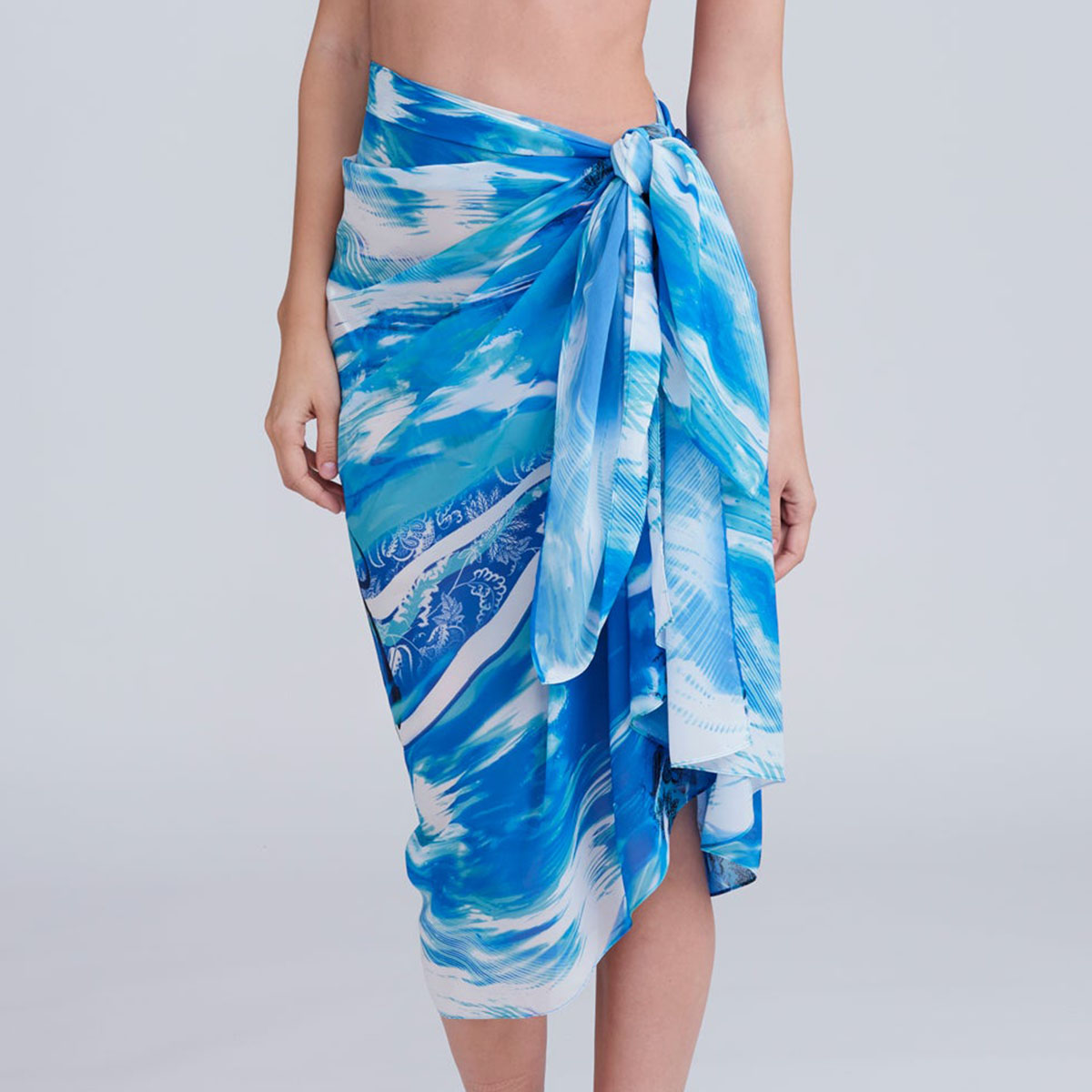 Pia Rossini Mauritius Blue Tropical Print Sarong - SKRF