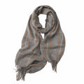 Plaid Check Grey Gold Tassel Shawl Scarf - SKRF