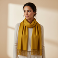 Mustard Yellow Plain Pashmina Style Tassel Scarf