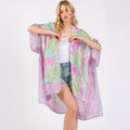 Purple Multicolour Abstract Circle Print Silky Feel Kimono Coverup - SKRF
