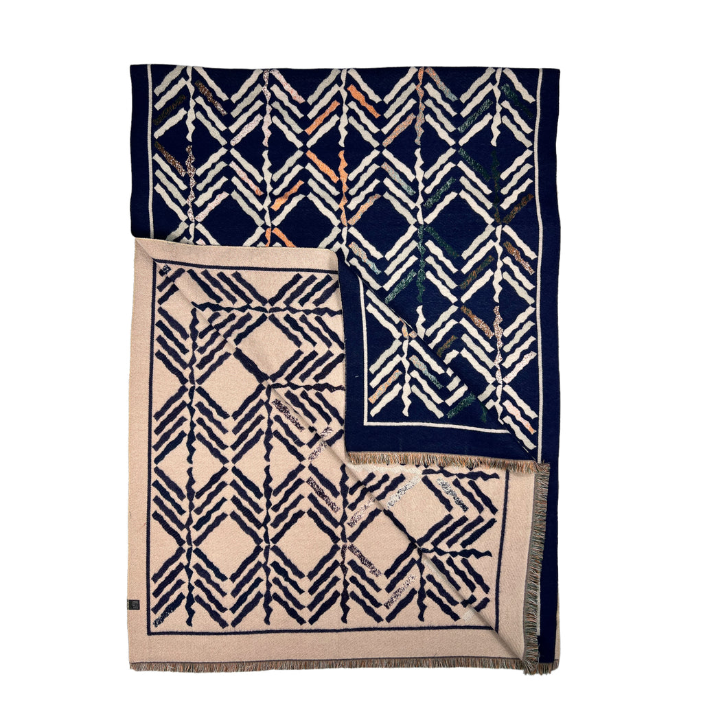 Reversible Arrow Print Wool Blend Winter Scarf Navy - SKRF