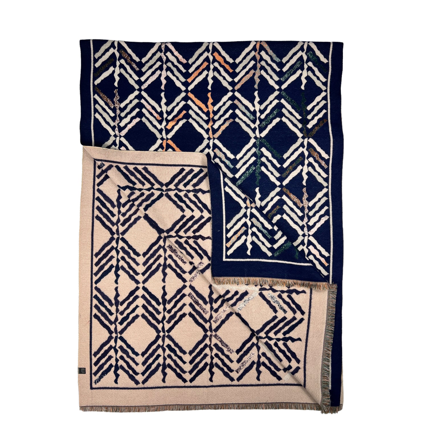 Reversible Arrow Print Wool Blend Winter Scarf Navy - SKRF