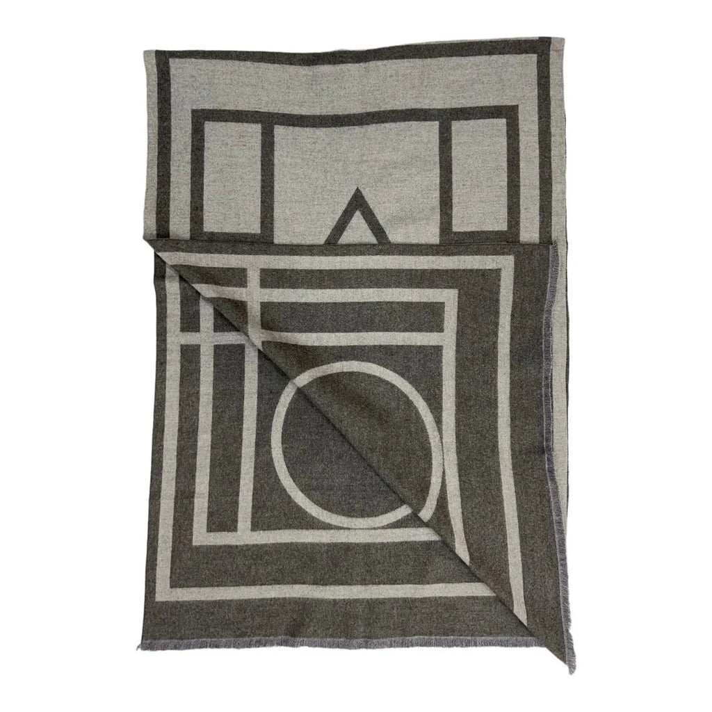 Reversible Geometric Print Cashmere Mix Winter Scarf Grey - SKRF