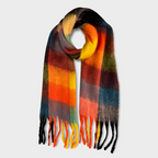 Soft Check Orange Multicolour Winter Scarf With Tassels - SKRF