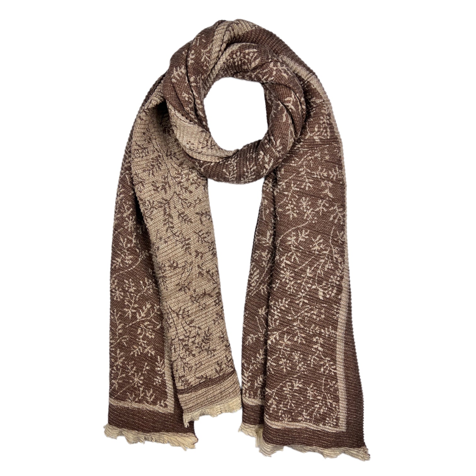 Soft Pleated Mini Leaves Print Winter Scarf Brown - SKRF
