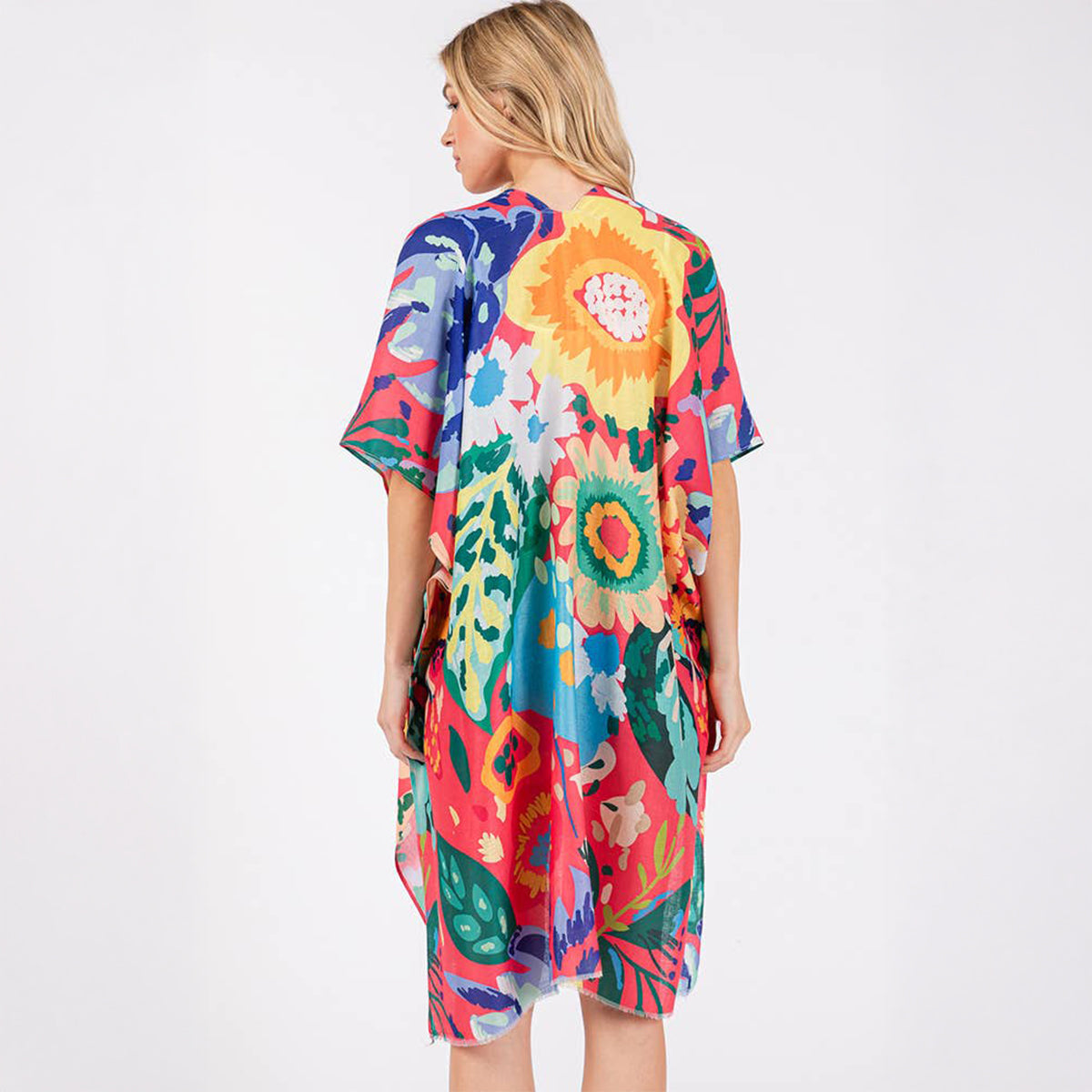 Summer Kimono Coral Multicolour Floral Flower Print - SKRF