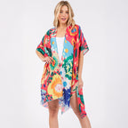 Summer Kimono Coral Multicolour Floral Flower Print - SKRF