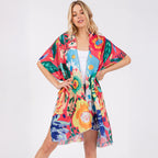 Summer Kimono Coral Multicolour Floral Flower Print - SKRF