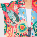 Summer Kimono Coral Multicolour Floral Flower Print - SKRF