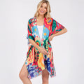 Summer Kimono Coral Multicolour Floral Flower Print - SKRF