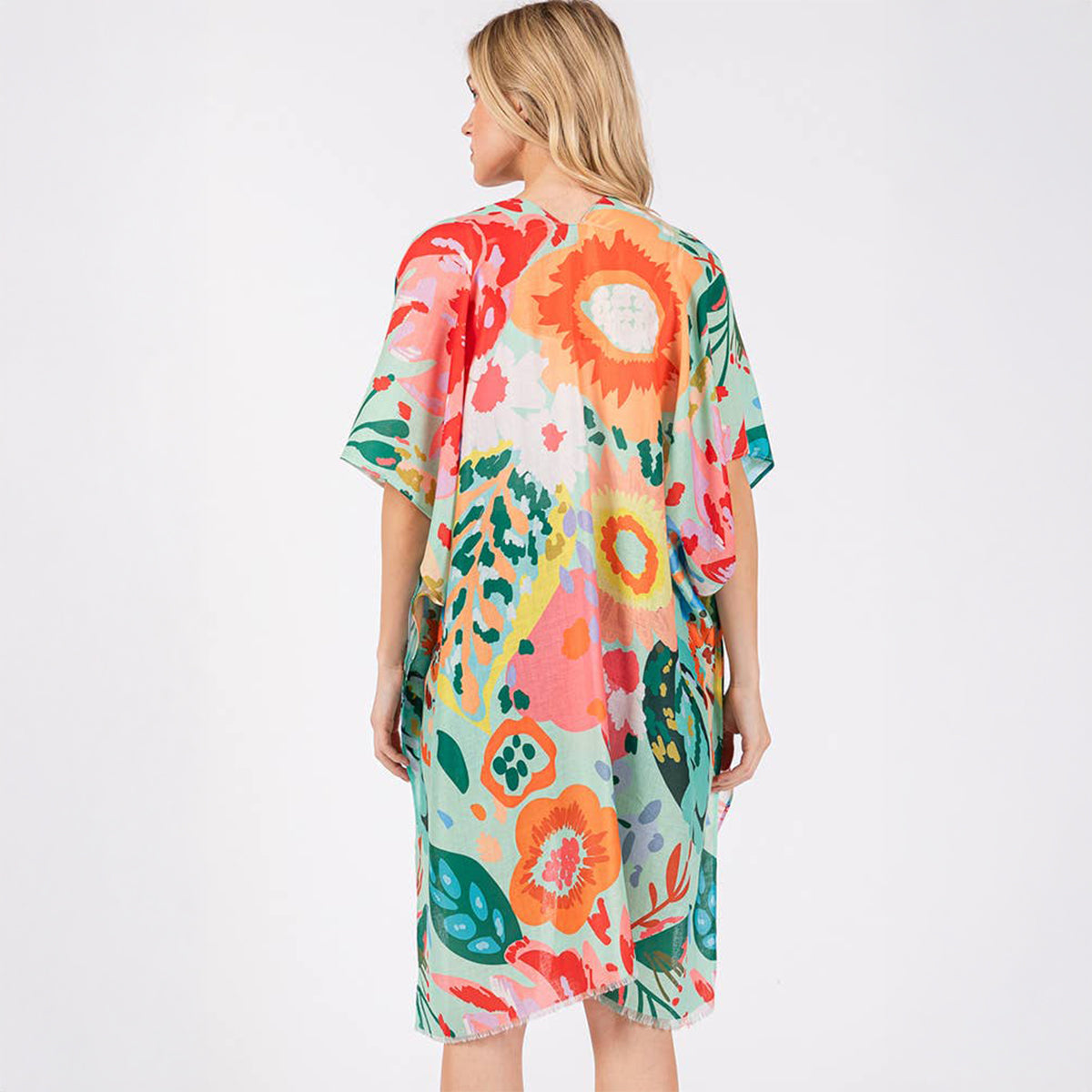 Summer Kimono Cover Up Mint Multicolour Floral Flower Print - SKRF