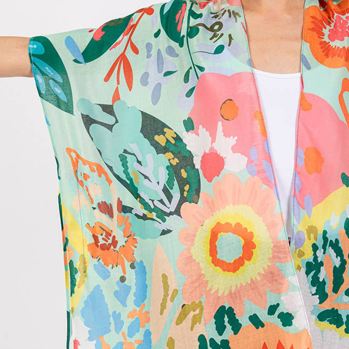 Summer Kimono Cover Up Mint Multicolour Floral Flower Print - SKRF