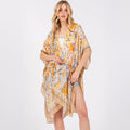 Taupe Floral Flower Pattern Silky Feel Summer Kimono Coverup - SKRF