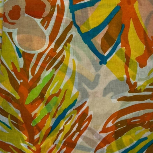 Tropical Flower & Leaf Orange Print Scarf - SKRF