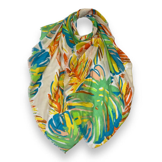 Tropical Flower & Leaf Orange Print Scarf - SKRF