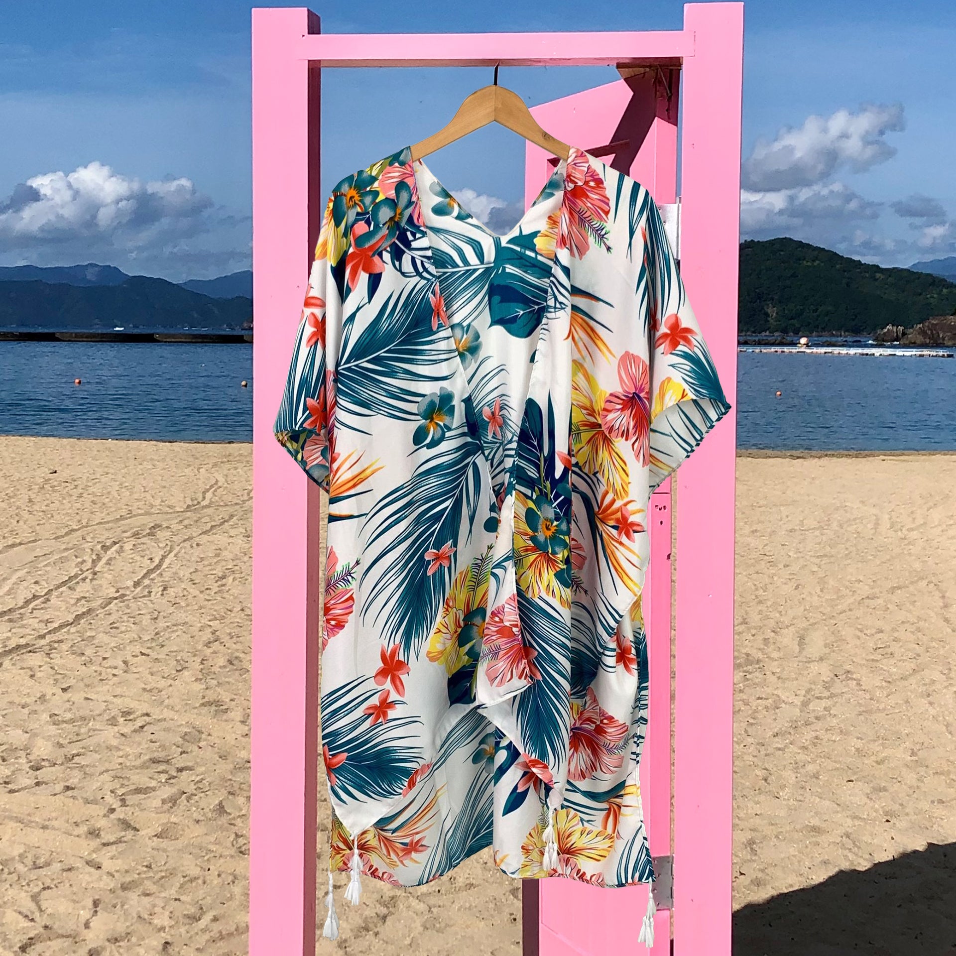 Tropical Hibiscus Print Summer Beach Bikini Cover Up SKRFST066YI15 - SKRF