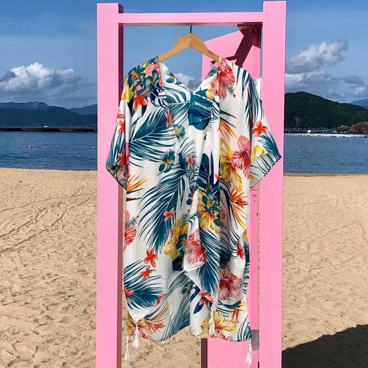 Tropical Hibiscus Print Summer Beach Bikini Cover Up SKRFST066YI15 - SKRF