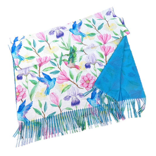 Tropical Hummingbird Blue Pashmina Style Scarf - SKRF