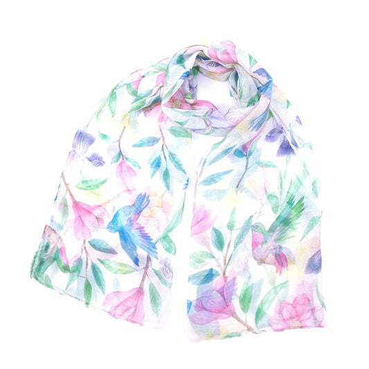 Tropical Hummingbird Blue Print Scarf - SKRF